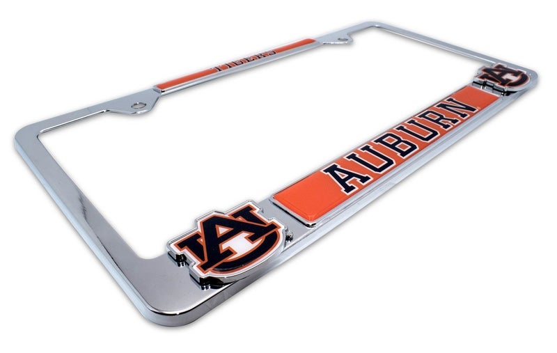 Premium Mascot License Plate Frame w/Dual 3D Logos (Auburn)